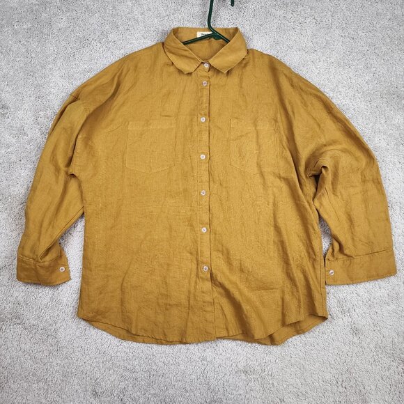 Threads by Bed Threads Linen Lounge Shirt Womens Large Mustard Long Sleeve USA - Picture 1 of 5